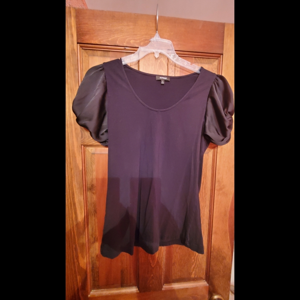 Express Black Satin Puff Sleeve Tee